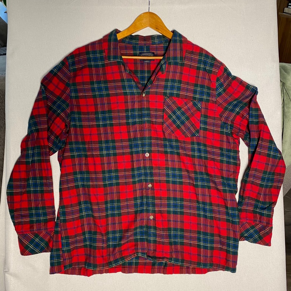 Pendleton Mens XL Red Green Plaid Holiday Cotton Flannel Camp Collared